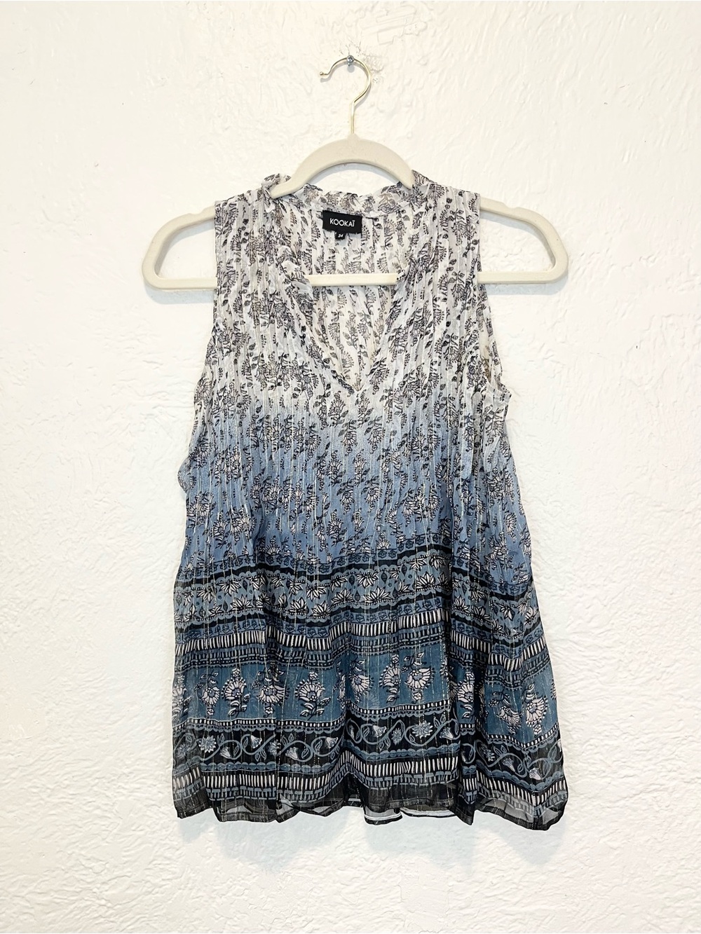 Kookai Blouse Top Blue Gray Floral Boho Bohemian 34 Small S